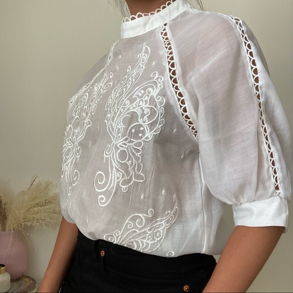 See Through White Embroidered Blouse - Picture 3 of 5